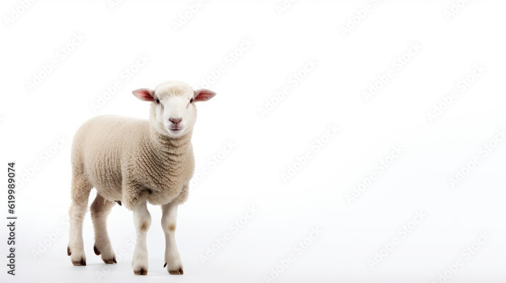 Portrait sheep isolated on white background, with text space can use for advertising, ads, branding Portrait sheep isolated on white background, with text space can use for advertising, ads, branding