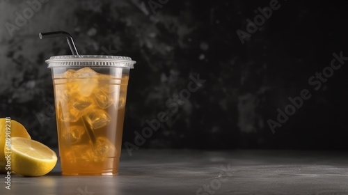 Honey lemon tea ice on black background, with text space can use for advertising, ads, branding