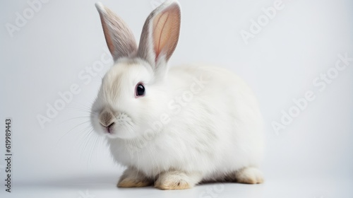 Portrait of a cute rabbit isolated on white background with text space can use for advertising, ads, branding © Clown Studio