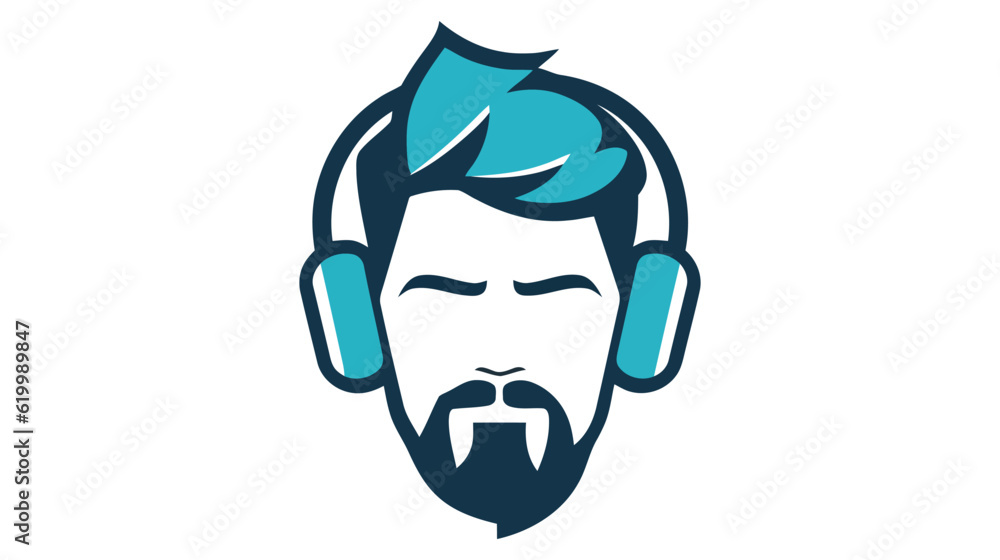 Vector logo of man wearing headphones. White background