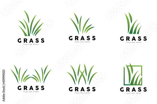 Green Grass Logo Design, Farm Landscape Illustration, Natural Scenery Vector
