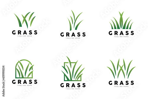 Green Grass Logo Design, Farm Landscape Illustration, Natural Scenery Vector