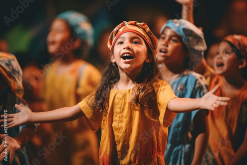 Fotobehang Children performing in a community theater production, showcasing their talent a