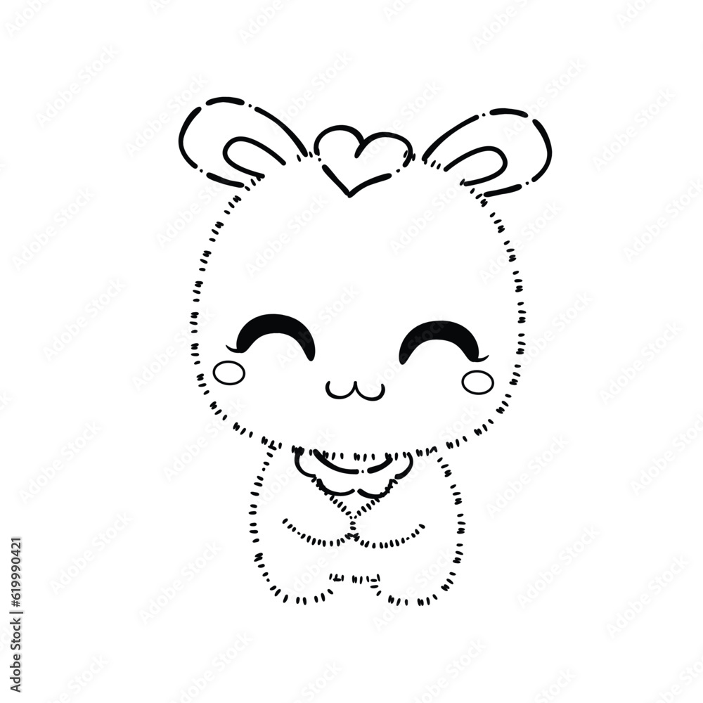 Kawaii Rabbit and Bunny Cartoon Outline Coloring Book. Happy Easter. Illustration Vector