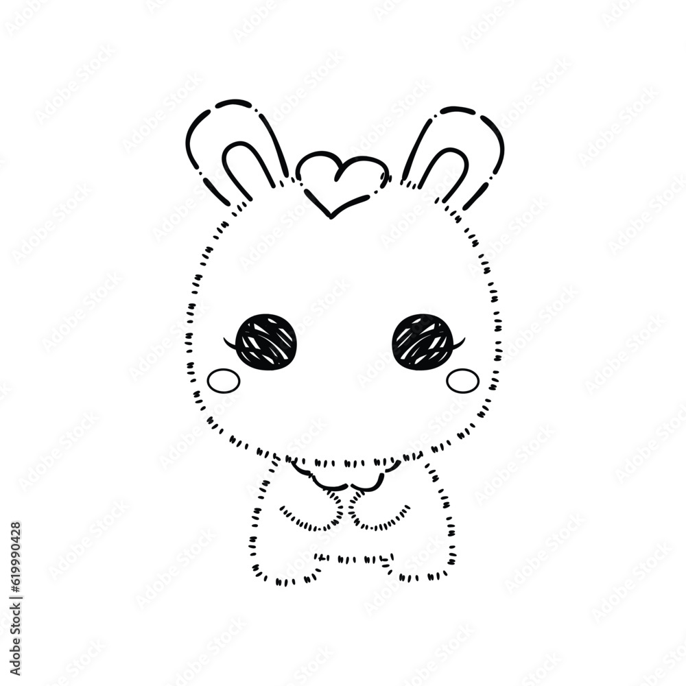 Kawaii Rabbit and Bunny Cartoon Outline Coloring Book. Happy Easter. Illustration Vector Kawaii Rabbit and Bunny Cartoon Outline Coloring Book. Happy Easter. Illustration Vector