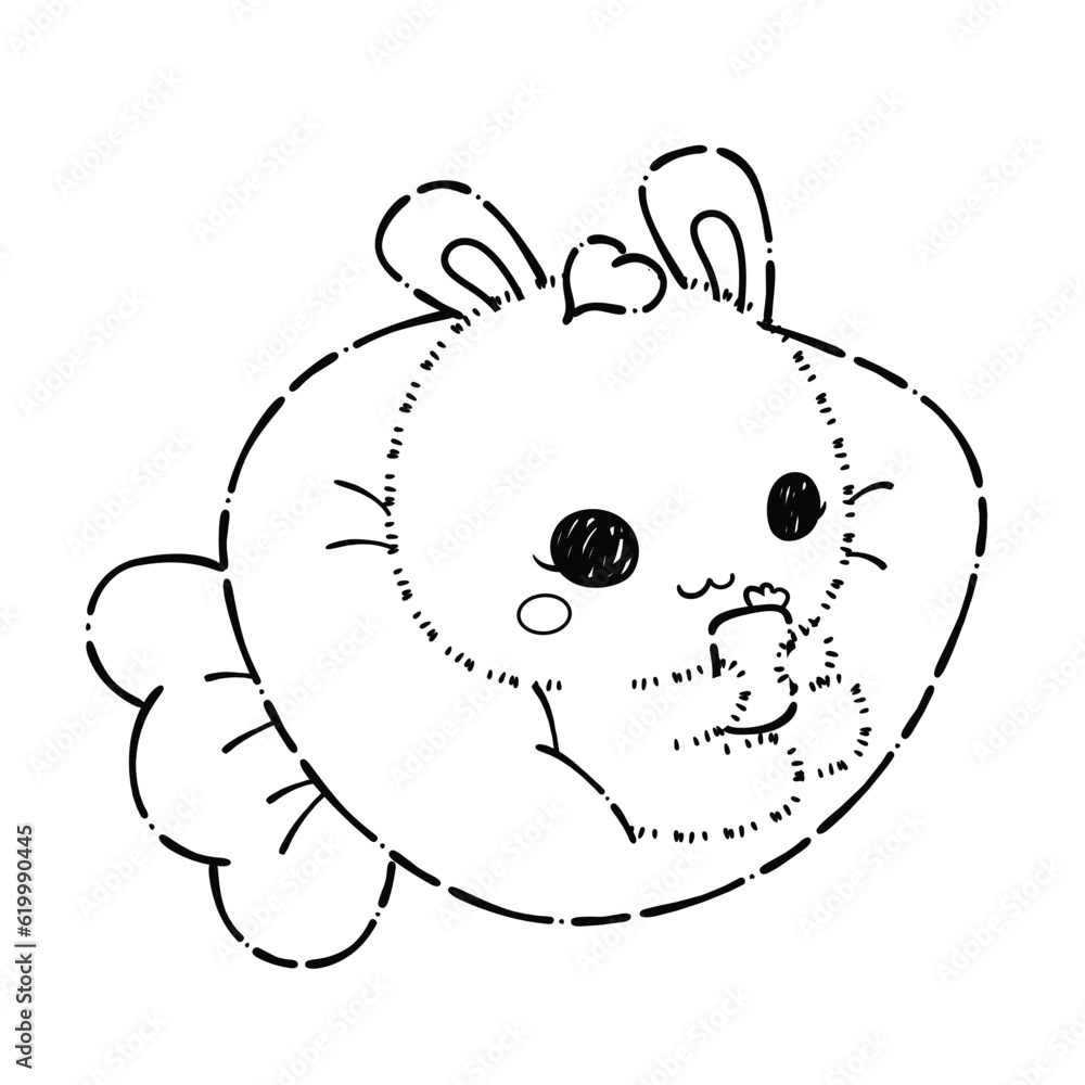 Obraz premium Kawaii Rabbit and Bunny Cartoon Outline Coloring Book. Happy Easter. Illustration Vector