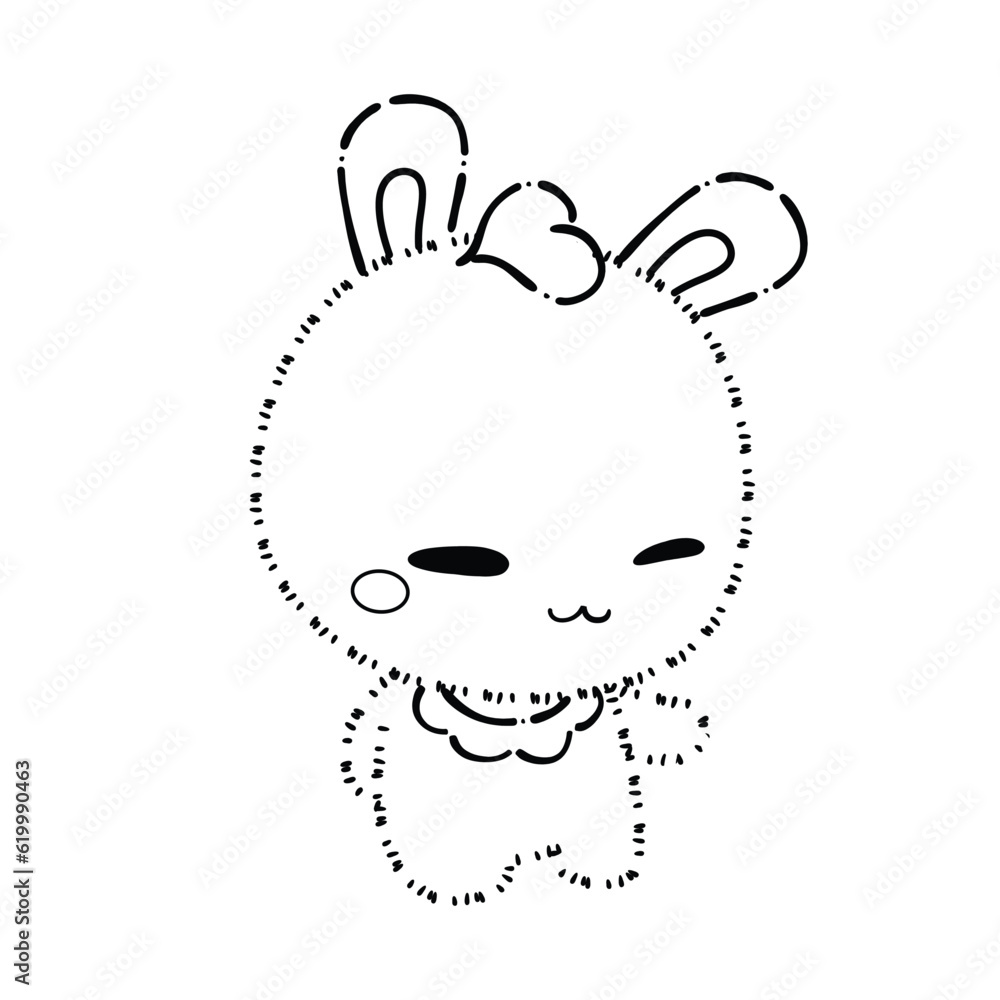 Kawaii Rabbit and Bunny Cartoon Outline Coloring Book. Happy Easter. Illustration Vector