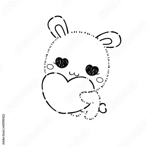 Kawaii Rabbit and Bunny Cartoon Outline Coloring Book. Happy Easter. Illustration Vector