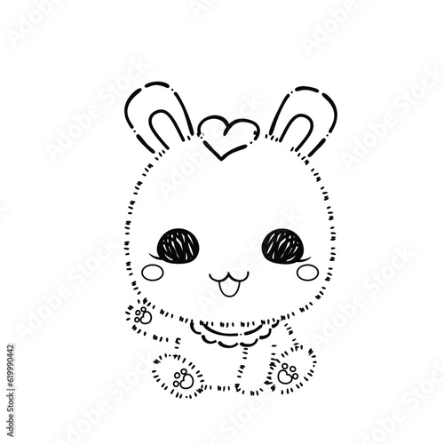 Kawaii Rabbit and Bunny Cartoon Outline Coloring Book. Happy Easter. Illustration Vector