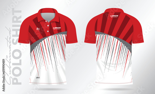 red sublimation Polo Shirt mockup template design for badminton jersey, tennis, soccer, football or sport uniform