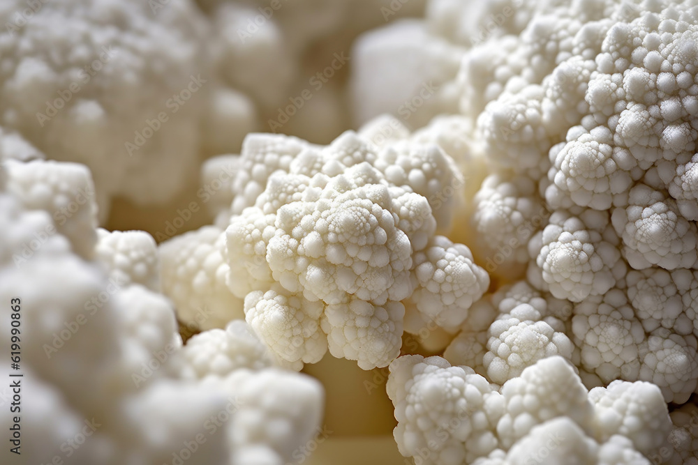 Macro shots capture the exquisite details and textures of cauliflower, revealing its intricate patterns and natural beauty. Generative AI. Macro shots capture the exquisite details and textures of cauliflower, revealing its intricate patterns and natural beauty. Generative AI.