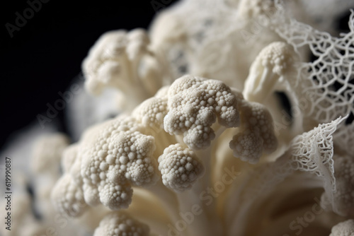 Macro shots capture the exquisite details and textures of cauliflower, revealing its intricate patterns and natural beauty. Generative AI.