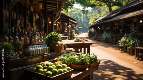 Streets and alleyways during the day  Wooden Shop  Community Shop  Restaurant  Countryside in Thailand