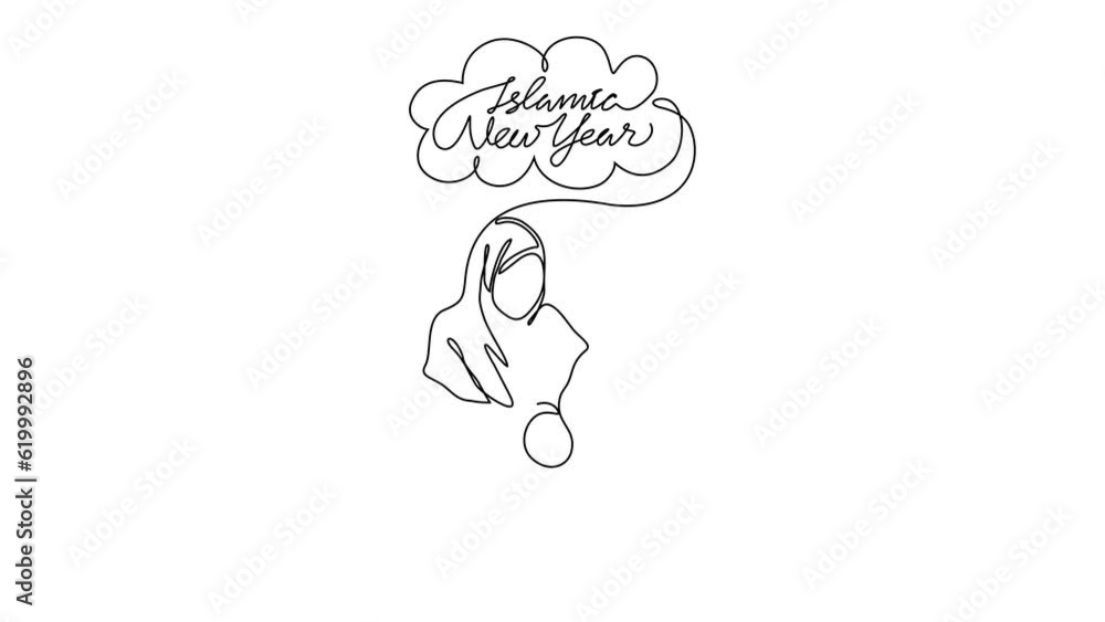 Animated self drawing of single continuous line draw for illustration of people who are happy to welcome the Islamic new year. Islamic new year design illustration. Islamic design with full animation Animated self drawing of single continuous line draw for illustration of people who are happy to welcome the Islamic new year. Islamic new year design illustration. Islamic design with full animation