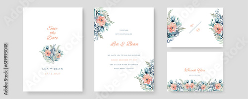 Wedding Invitation, menu, rsvp, label, table number, envelope. Floral design watercolor fern leaves, foliage decorative frame print. Vector elegant cute rustic greeting, invite postcard