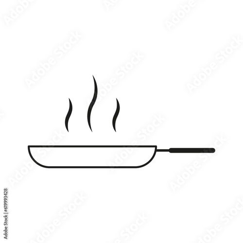 Frying pan icon. Hot pan with steam. Vector illustration. stock image.