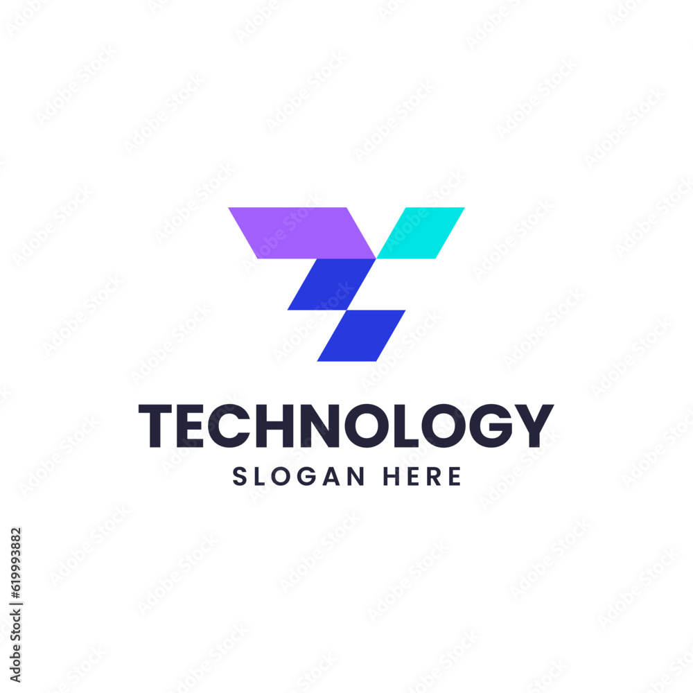 Logo monogram forming a truncated T. It is suitable for use for technology logo Logo monogram forming a truncated T. It is suitable for use for technology logo