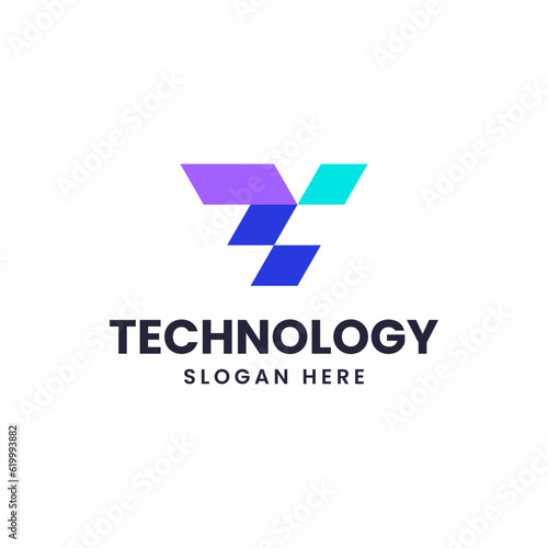 Logo monogram forming a truncated T. It is suitable for use for technology logo
