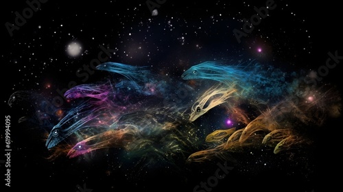 alien creatures in the sky galaxy generative art