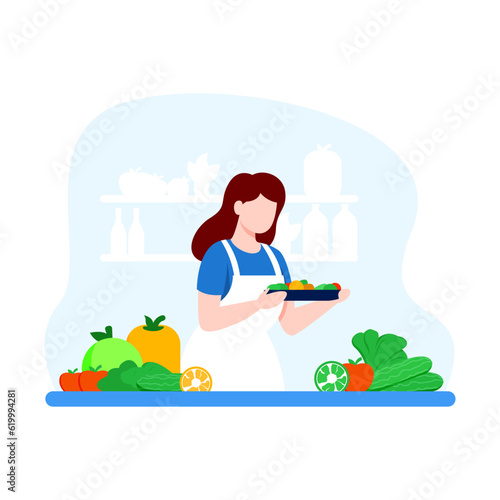 woman cooking while looking at tutorials on phone, Virtual digital culinary tutorial concept