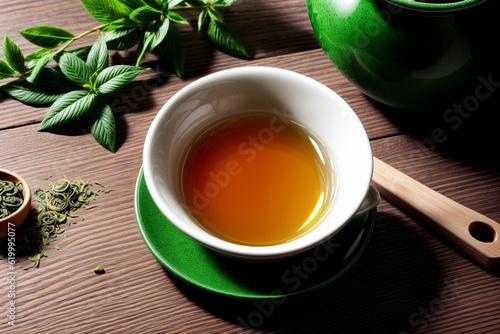 Vibrant and Detailed Green Tea Extract in Realistic Photo. AI Generated.
