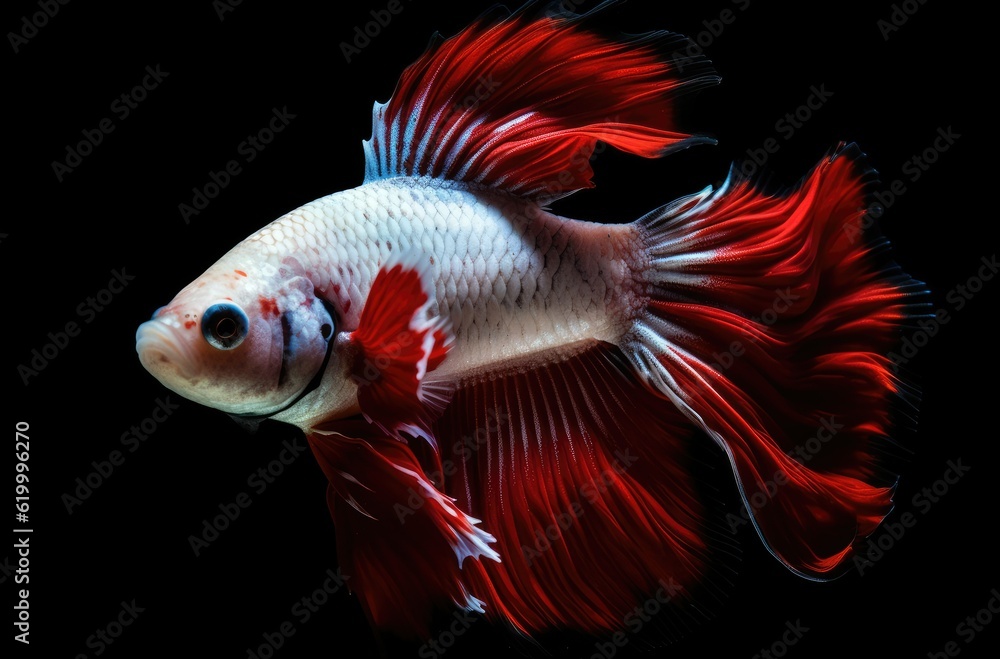 Fototapeta premium Beautiful colors Halfmoon Betta capture the moving moment, beautiful of siam betta fish on black background