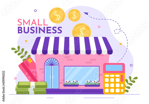 Small Business Loan Vector Illustration with Store Support Protection and Growth to Develop in Flat Cartoon Hand Drawn Background Templates