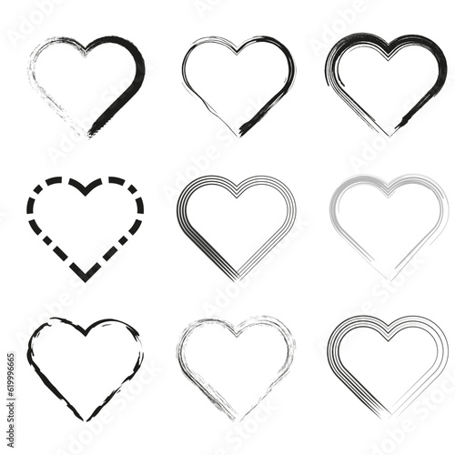 Set of hand drawn grunge hearts. Vector illustration. stock image.