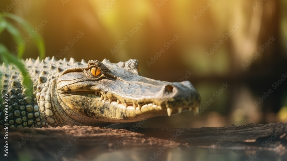 Fototapeta premium Head of a large crocodile close-up in the riverside