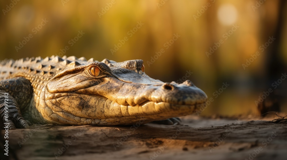 Fototapeta premium Head of a large crocodile close-up in the riverside