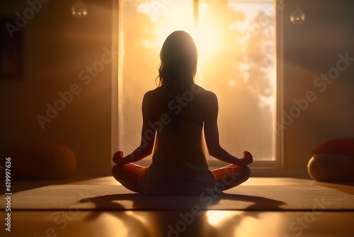 Captivating Image of a Serene Girl Immersed in Yoga, Channeling the Power of the Heart Chakra. Discover the Perfect Balance and Tranquility during heart relaxing exercise. generative ai