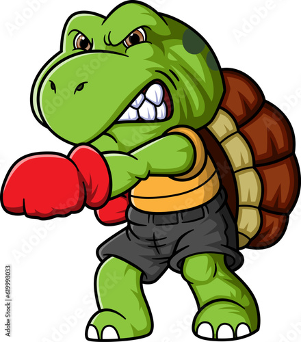 Cartoon little turtle training boxing