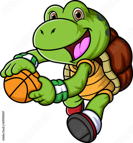 Cartoon little turtle playing basketball