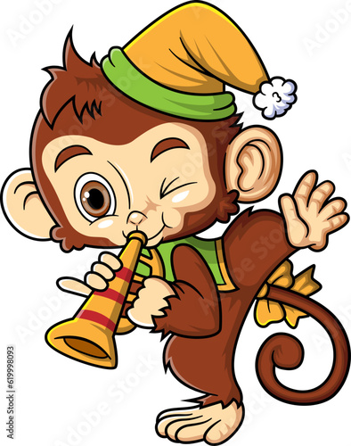 Photography Cute monkey playing the trumpet