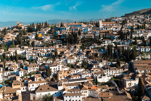 Panoramic landscape of the Albaicin neighborhood seen from the Alhambra. Granada, Spain. © camaralucida1
