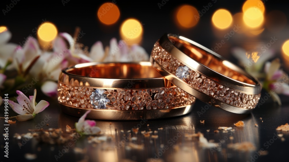 Wedding rings made of gold and decorated with crystals Wedding rings made of gold and decorated with crystals