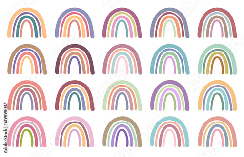 Cute bright color rainbow hand drawn vector illustration set