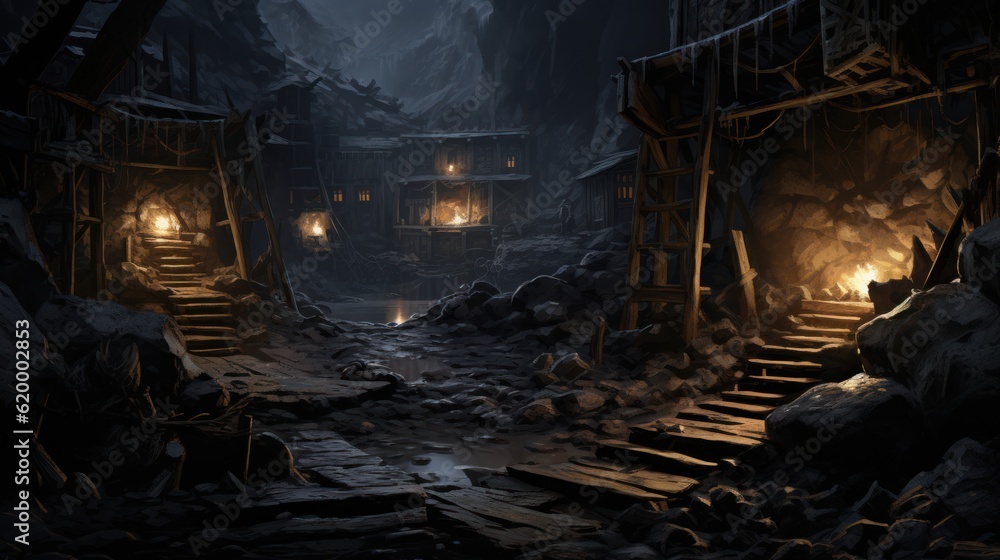 Obraz premium Old and abandoned mine game art