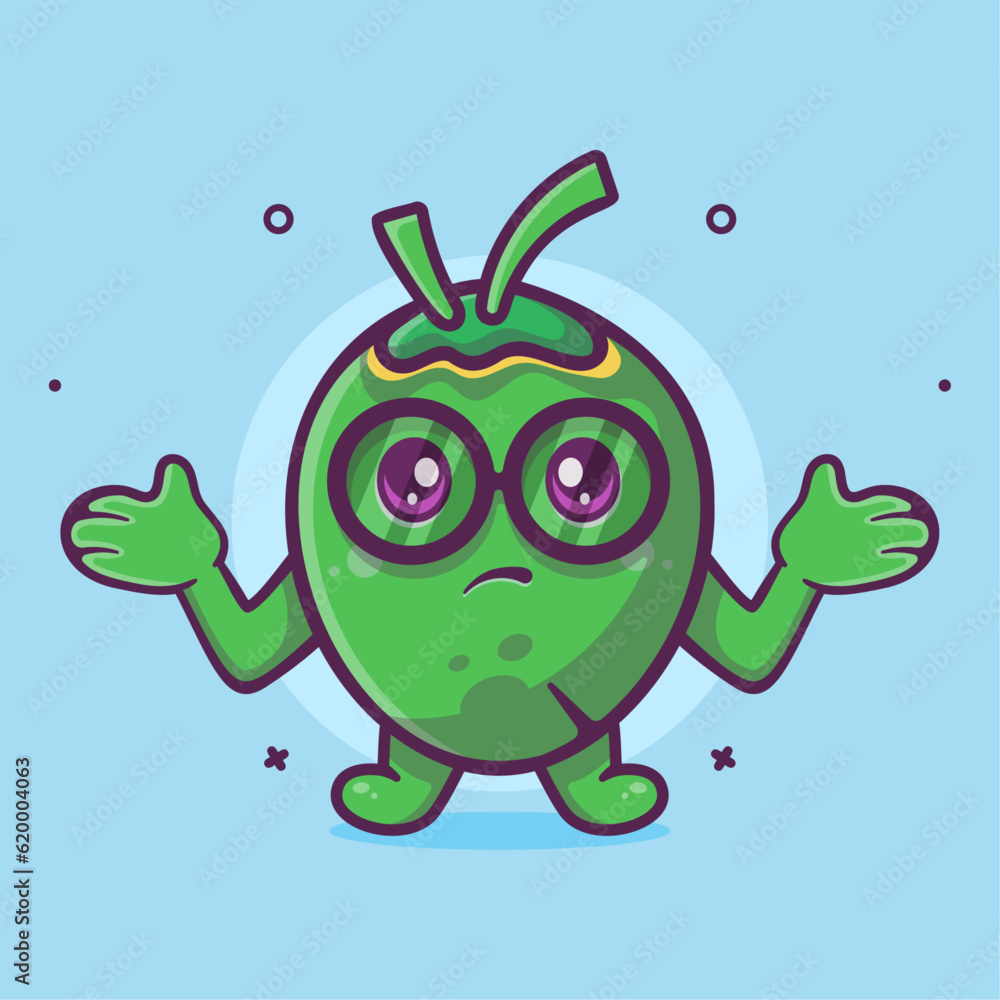cute coconut character mascot with confused gesture isolated cartoon in flat style design cute coconut character mascot with confused gesture isolated cartoon in flat style design