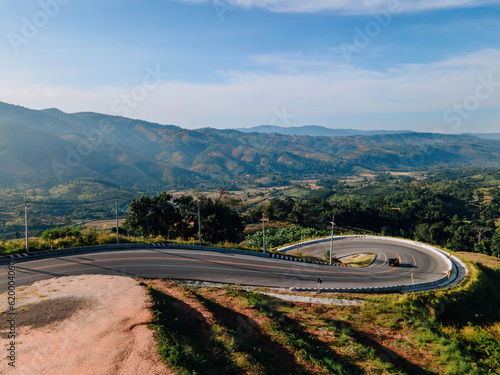 High angle view of road on a winding mountain.