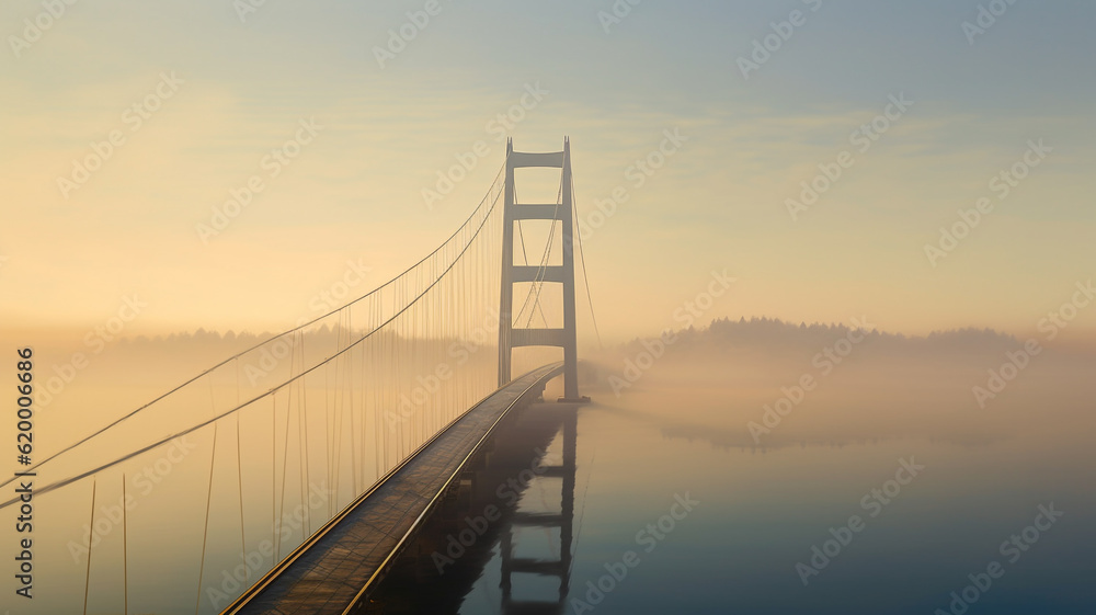 Fototapeta premium suspension bridge in morning, AI generated. 