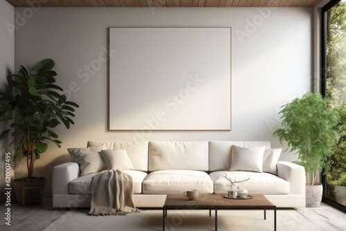 Artful Living: Cozy Living Room with Sofa for Wall Art Placement. Generative AI © Anthony Paz