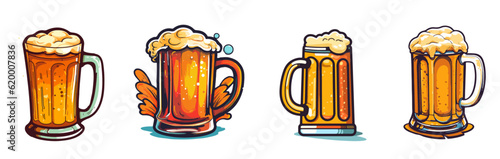 mugs of beer Drinks with a lot of foam full