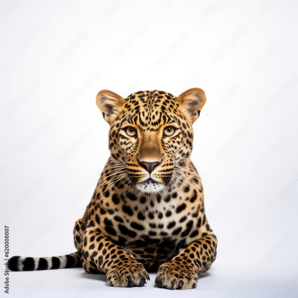 a majestic leopard resting on a pristine white floor a majestic leopard resting on a pristine white floor