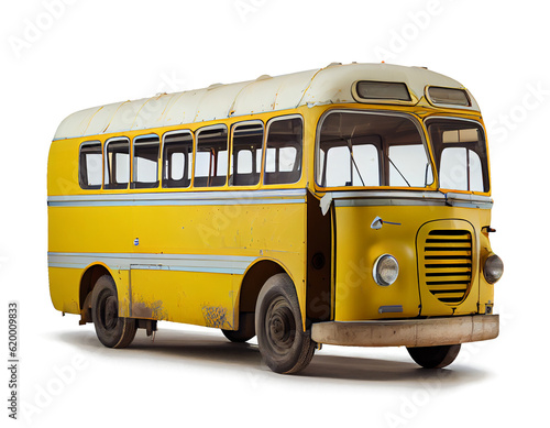 yellow vintage school bus on a transparent background (PNG) AI generator