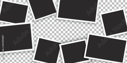 banner of empty photo frames compositions. Realistic vector mockups. Retro photo frames with shadow isolated on transparent background.