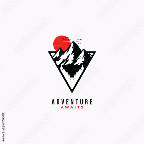 mountain outdoors vector graphic in vintage style. adventure traveling wilderness adventure logo illustration template.