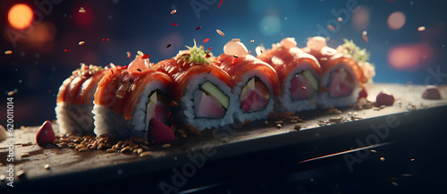 several slices of sushi sit on top of each other Generated by AI