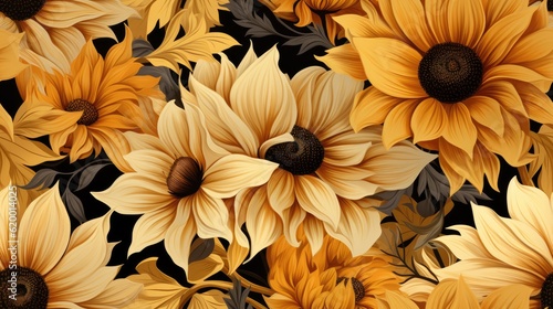 beautiful seamless watercolor pattren of sun flower