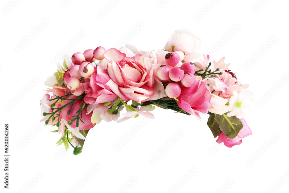 Pink Flower Crown Front View isolated on white background with clipping paths Pink Flower Crown Front View isolated on white background with clipping paths